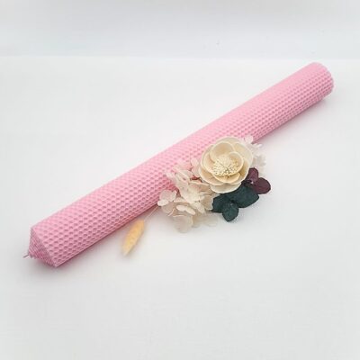 Lumanare tip fagure ceara naturala H42xD4.5cm roz pal