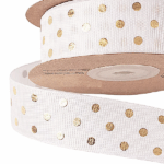 Panglica GrossGrain 2.5cm×20m alb cu buline auriu