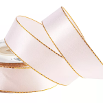 Panglica Satin single Alba cu bordura aurie 25mm x20m