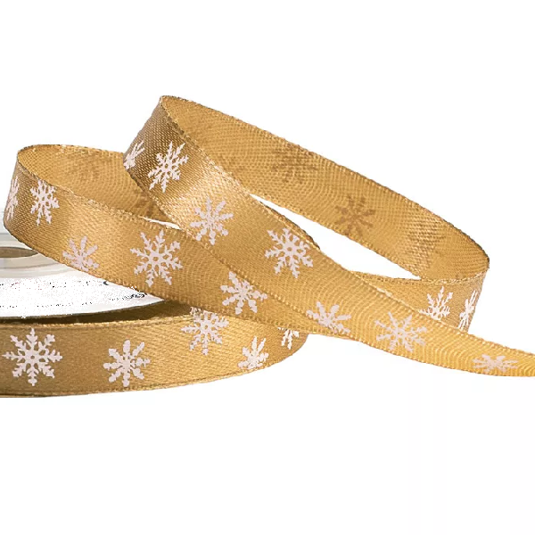 Panglica Satin Auriu cu fulgi nea 1.2cm x20cm Panglica Satin single Dark Gold cu fulgi nea 1.2cm x20m