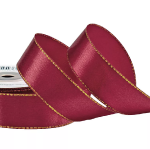 Panglica Satin single Bordo cu bordura aurie 25mm x20m