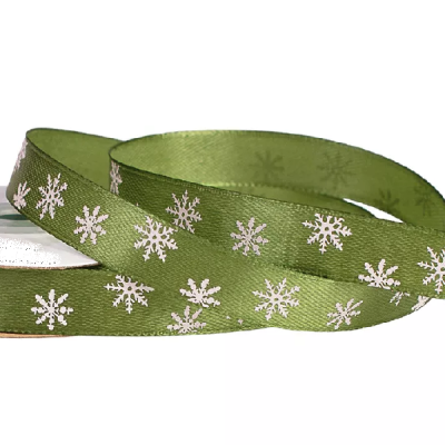 Panglica Satin single Green Moss cu fulgi nea 1.2cm x20m