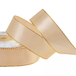 Panglica Satin single Sampanie cu bordura aurie 25mm x20m