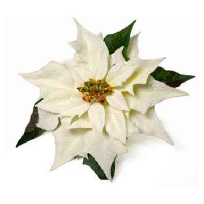 Floare Poinsettia artificiala Alba cu frunze D20