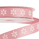 Panglica satin Roz Antic cu flori 12mm x 20m