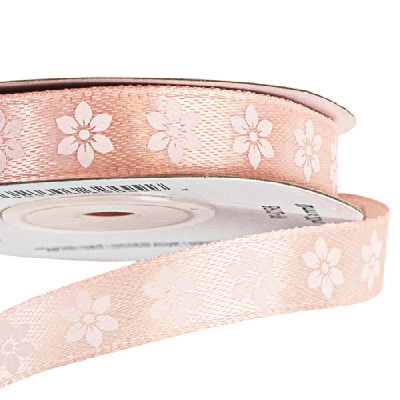 Panglica satin Roz Pudrat cu flori 12mm x 20m