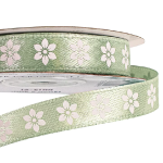 Panglica satin Verde Pal cu flori 12mm x 20m