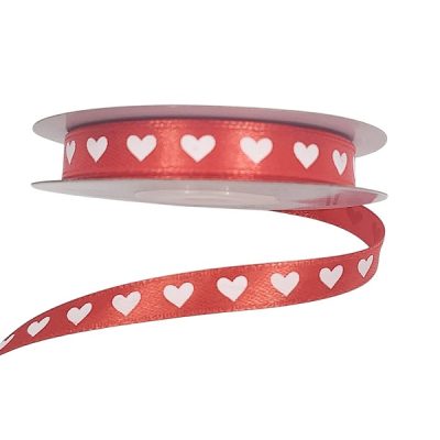 Panglica satin Rosu inimi roz pal 10mm x 20m