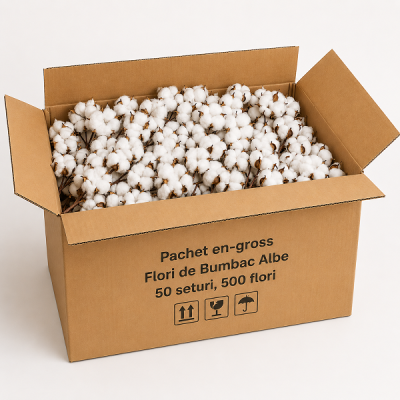 Pachet en-gross Flori de Bumbac Albe, 50 seturi, 500 flori