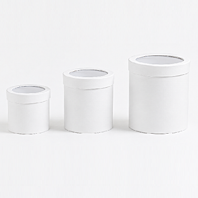 Set 3 cutii rotunde cu capac Albe
