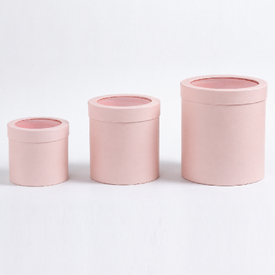 Set 3 cutii rotunde cu capac Roz pal