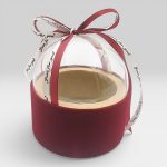 Cutie Catifea rotunda cu dom acrilic si funda satin, Bordo