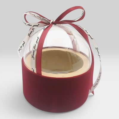 Cutie Catifea rotunda cu dom acrilic si funda satin, Bordo