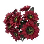 Floarea Soarelui artificiala cu 9 flori Bordo