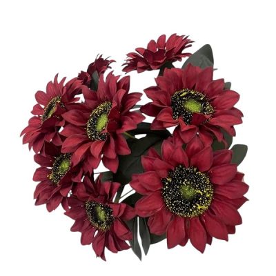 Floarea Soarelui artificiala cu 9 flori Bordo