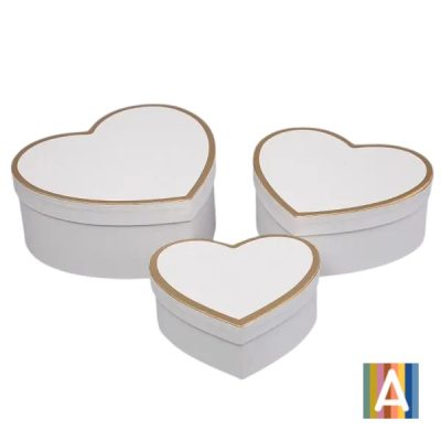 Set 3 cutii carton Inima Alba